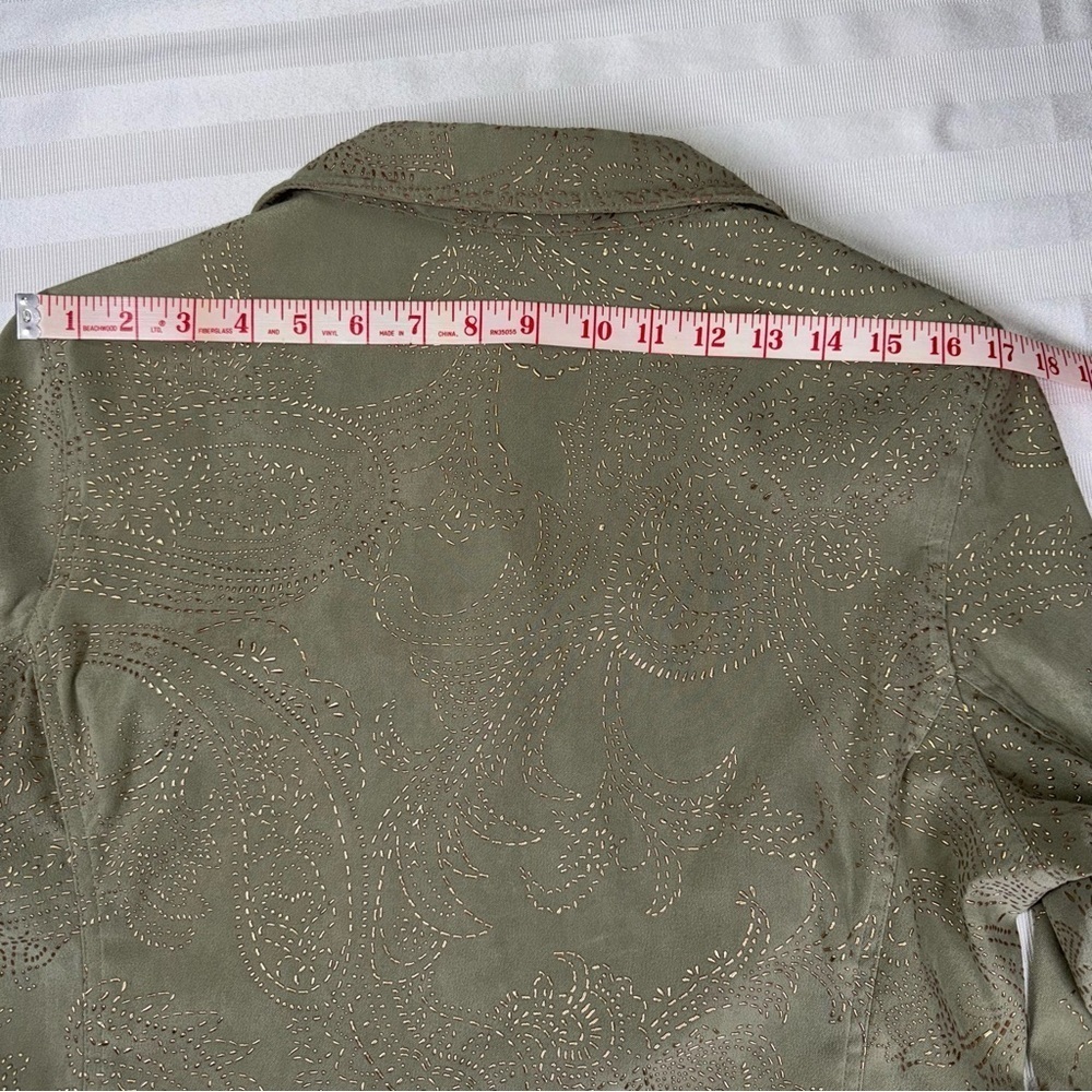 Susan Graver Sage Green Gold Embellished Utility Jacket Medium - Picture 10 of 15